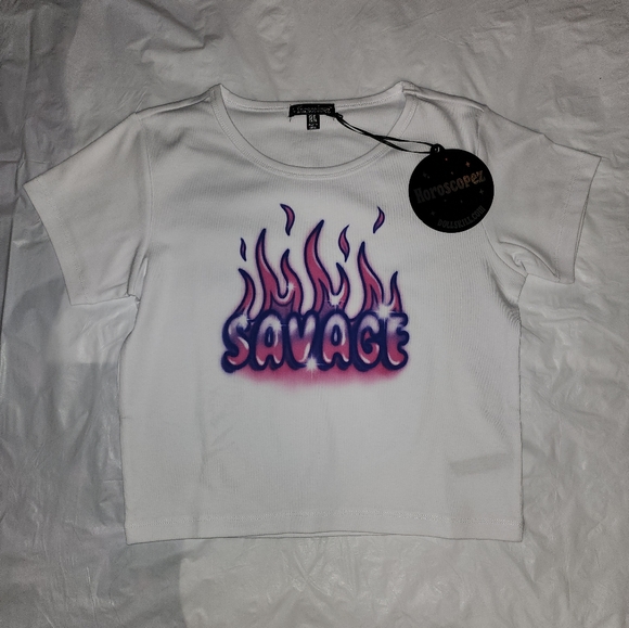 NWT Dolls Kill Hot Pink And Purple Airbrush Savage Crop Top - Picture 5 of 9